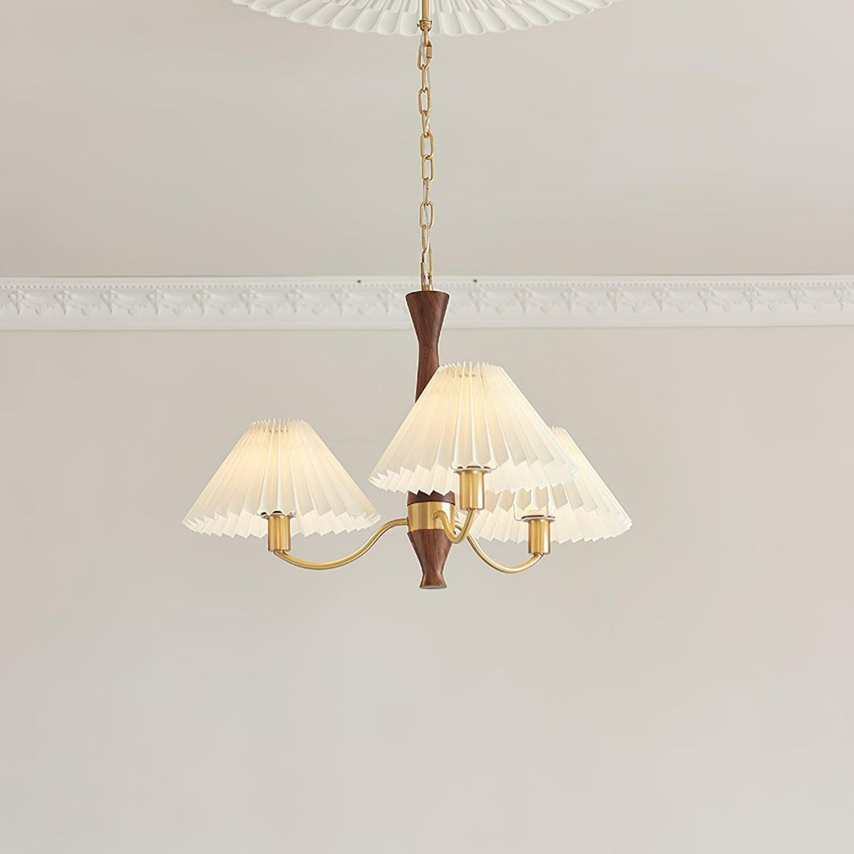 Pleated Walnut Chandelier with Soft Lighting - GPM