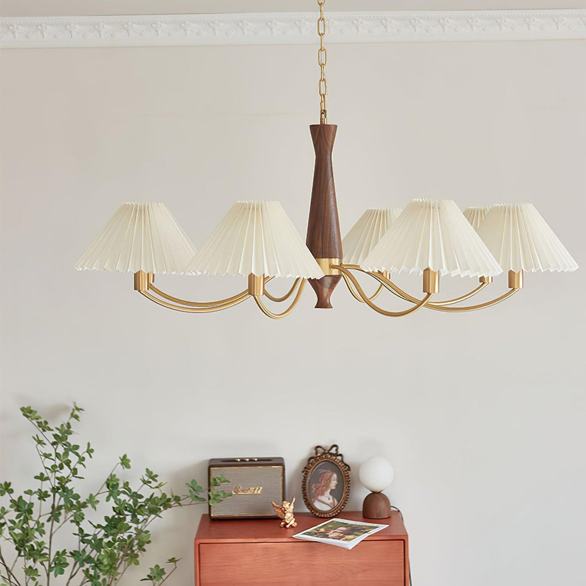 Pleated Walnut Chandelier with Soft Lighting - GPM