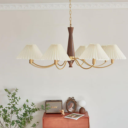 Pleated Walnut Chandelier with Soft Lighting - GPM