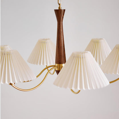 Pleated Walnut Chandelier with Soft Lighting - GPM