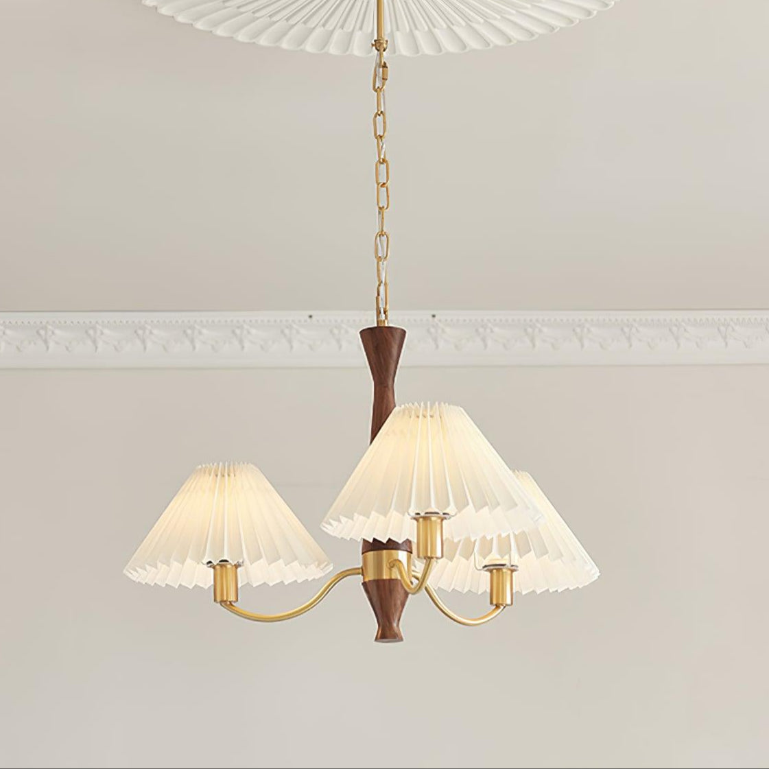 Pleated Walnut Chandelier with Soft Lighting - GPM