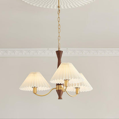 Pleated Walnut Chandelier with Soft Lighting - GPM