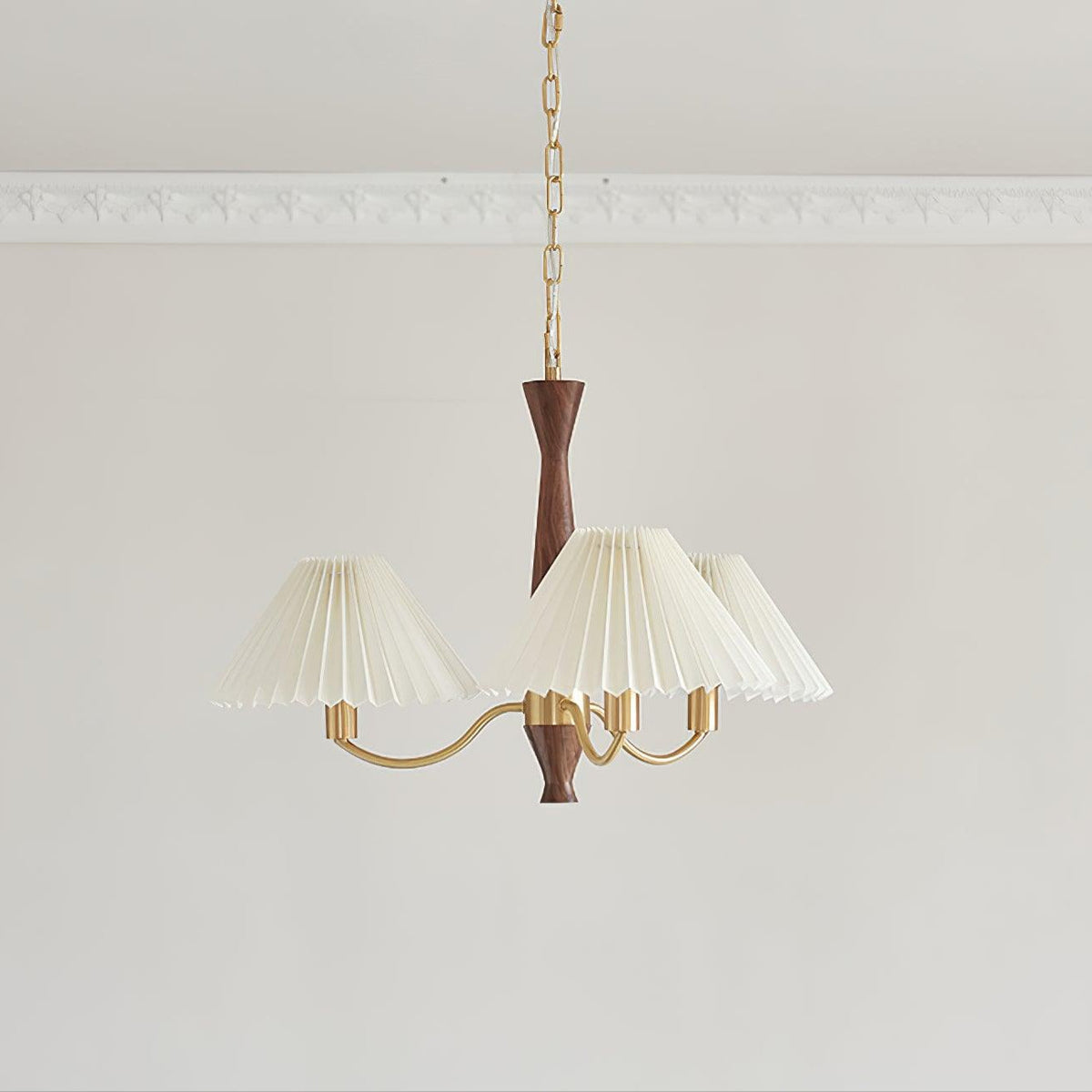Pleated Walnut Chandelier with Soft Lighting - GPM