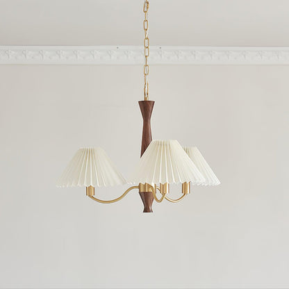 Pleated Walnut Chandelier with Soft Lighting - GPM