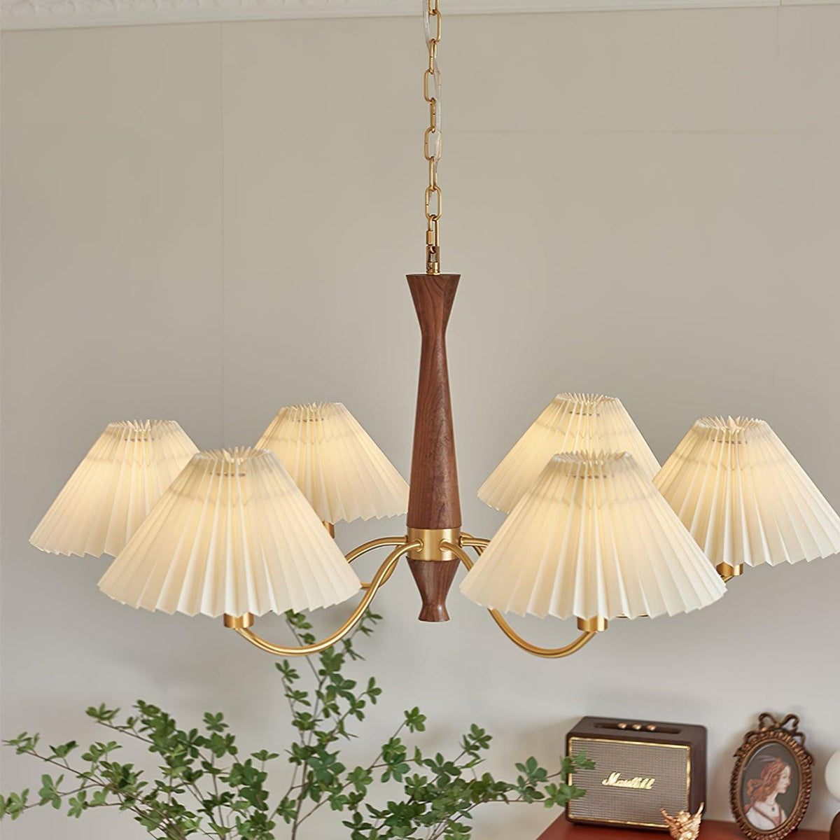Pleated Walnut Chandelier with Soft Lighting - GPM