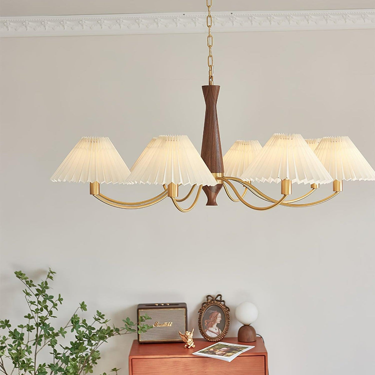 Pleated Walnut Chandelier with Soft Lighting - GPM