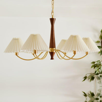 Pleated Walnut Chandelier with Soft Lighting - GPM