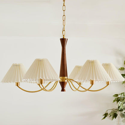 Pleated Walnut Chandelier with Soft Lighting - GPM