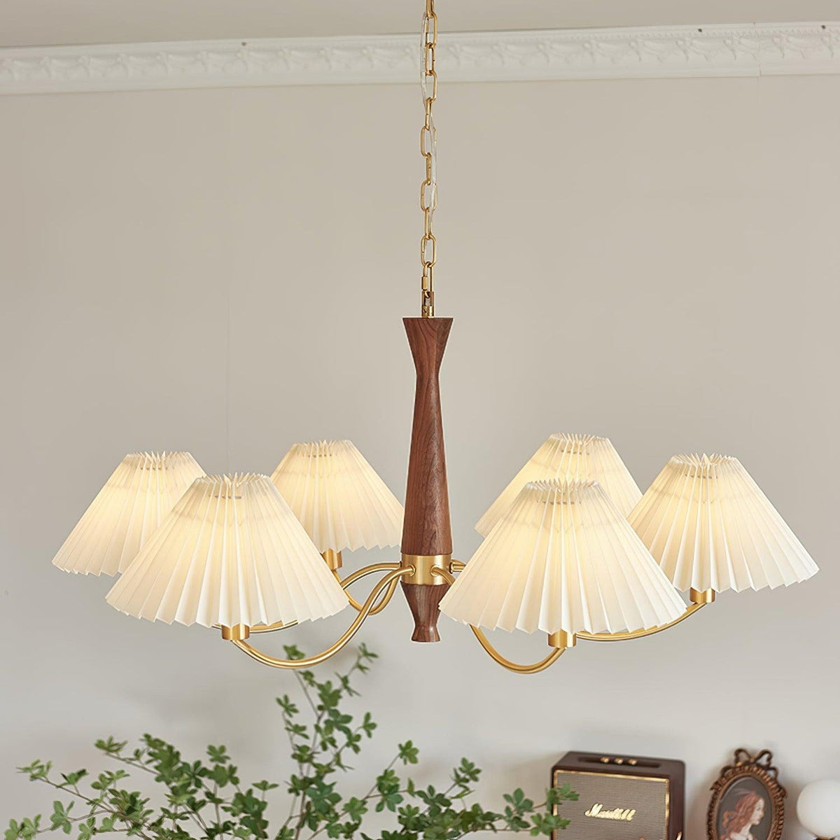 Pleated Walnut Chandelier with Soft Lighting - GPM