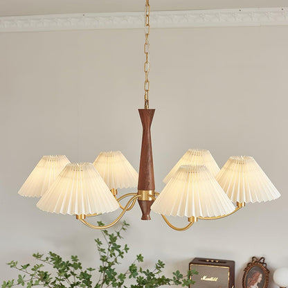 Pleated Walnut Chandelier with Soft Lighting - GPM