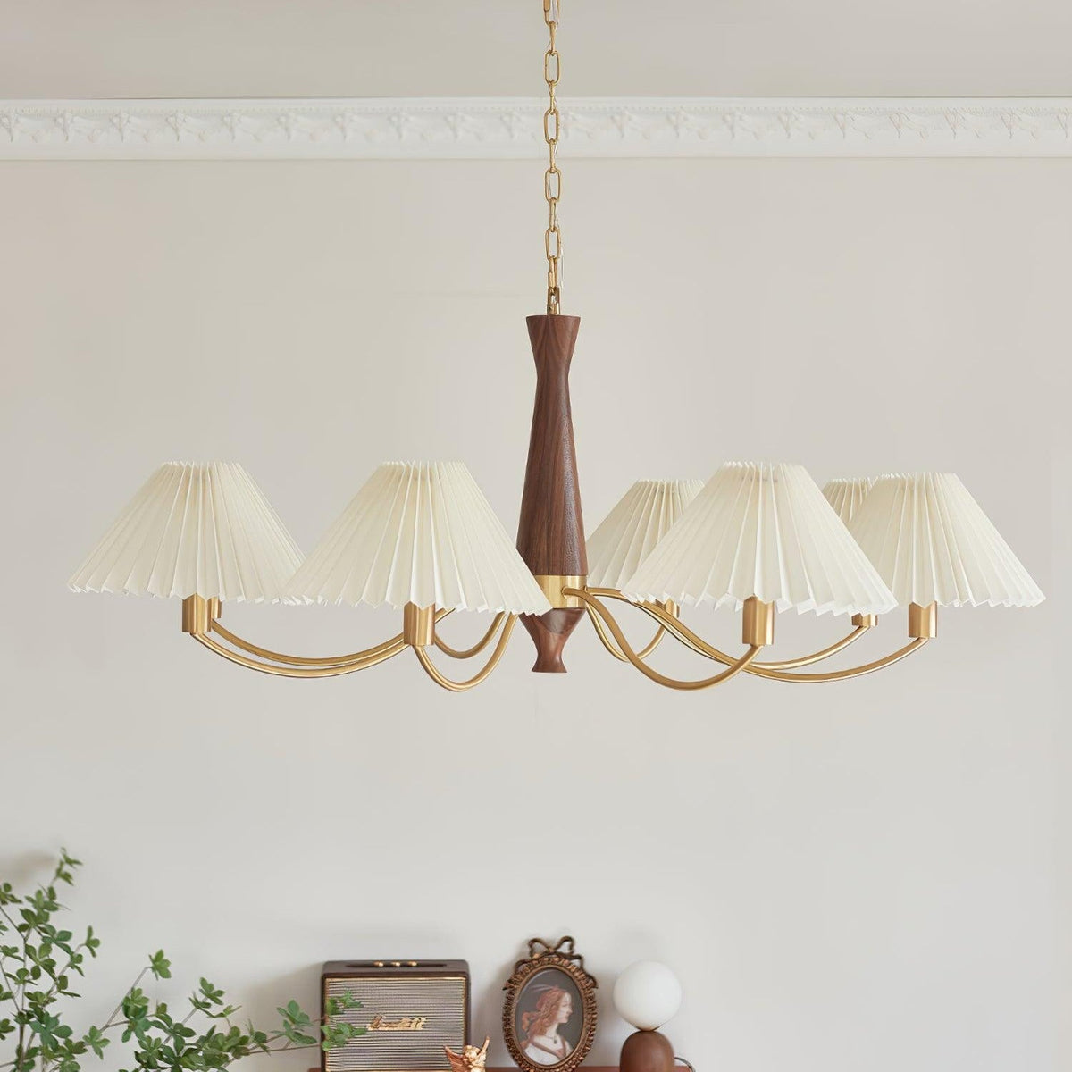 Pleated Walnut Chandelier with Soft Lighting - GPM