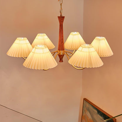 Pleated Walnut Chandelier with Soft Lighting - GPM