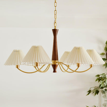 Pleated Walnut Chandelier with Soft Lighting - GPM