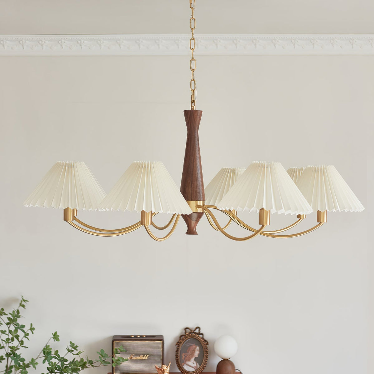 Pleated Walnut Chandelier with Soft Lighting - GPM