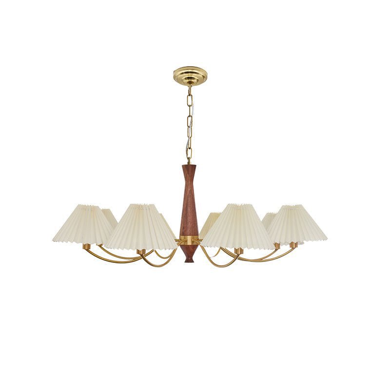 Pleated Walnut Chandelier with Soft Lighting — detail view