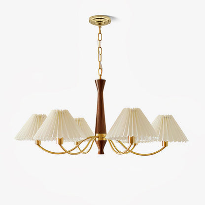 Pleated Walnut Chandelier with Soft Lighting — alternate angle