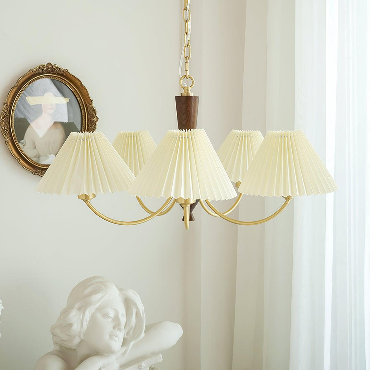 Walnut Chandelier with Adjustable Height