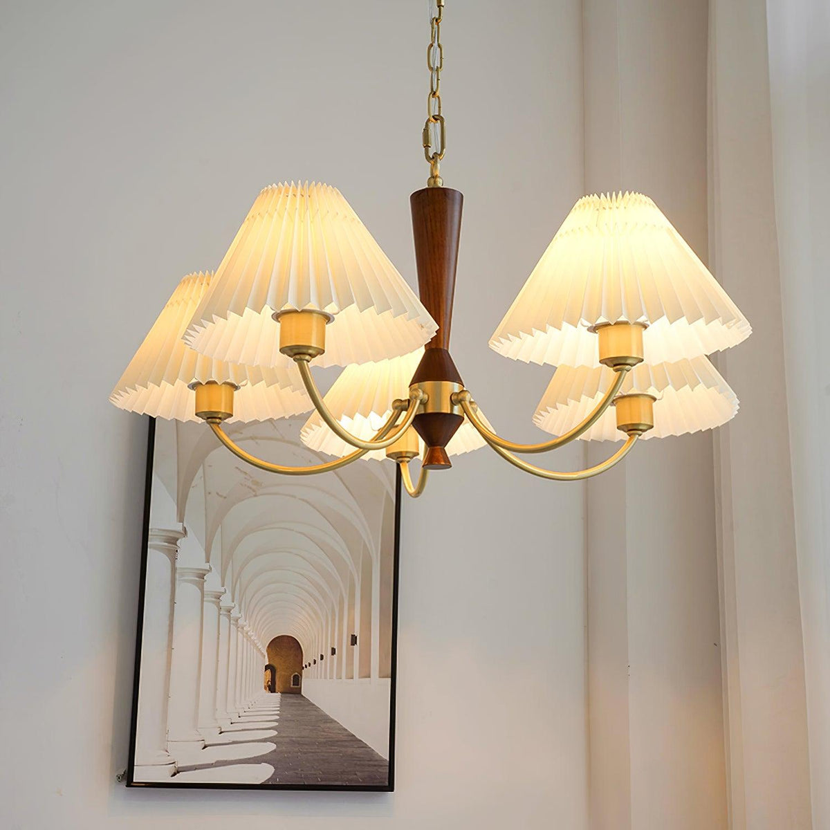 Walnut Chandelier with Adjustable Height — front view