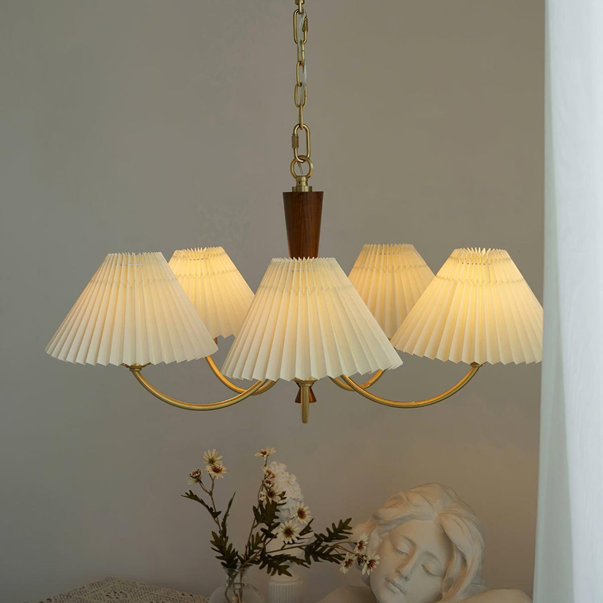 Walnut Chandelier with Adjustable Height