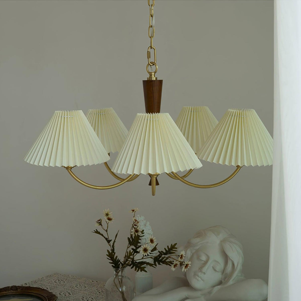 Walnut Chandelier with Adjustable Height