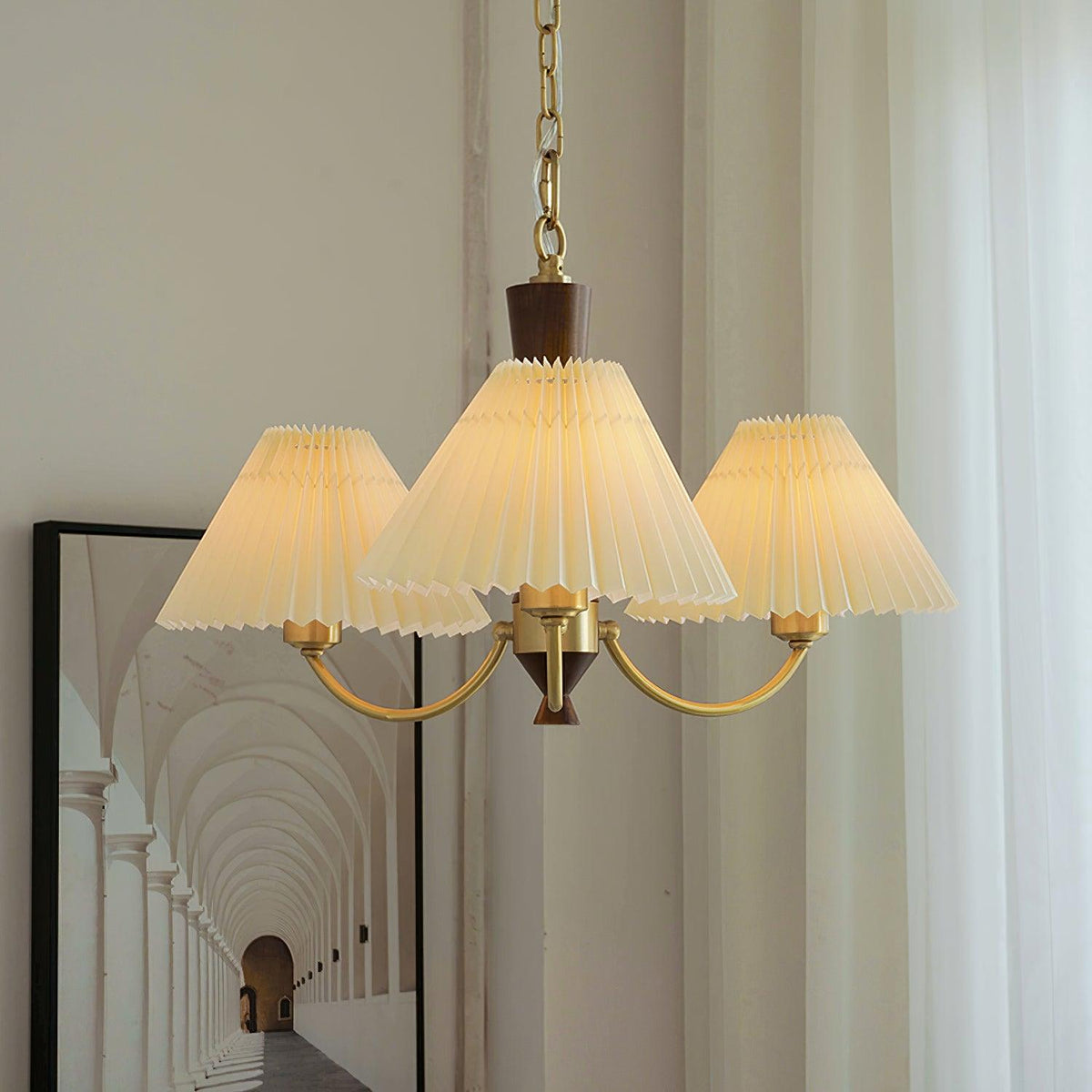 Walnut Chandelier with Adjustable Height