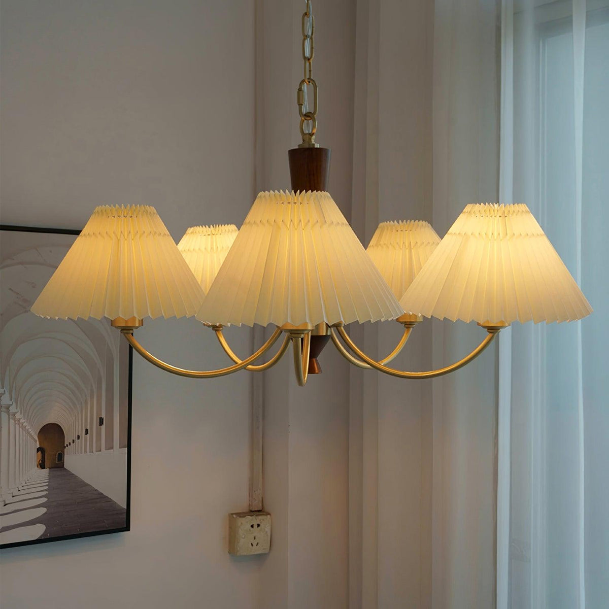 Walnut Chandelier with Adjustable Height