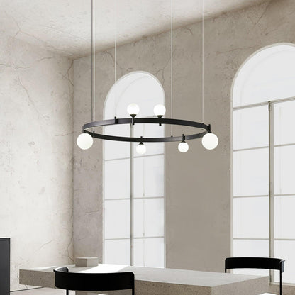 Black & White Round Chandelier with LED Illumination & Adjustable Height — alternate angle