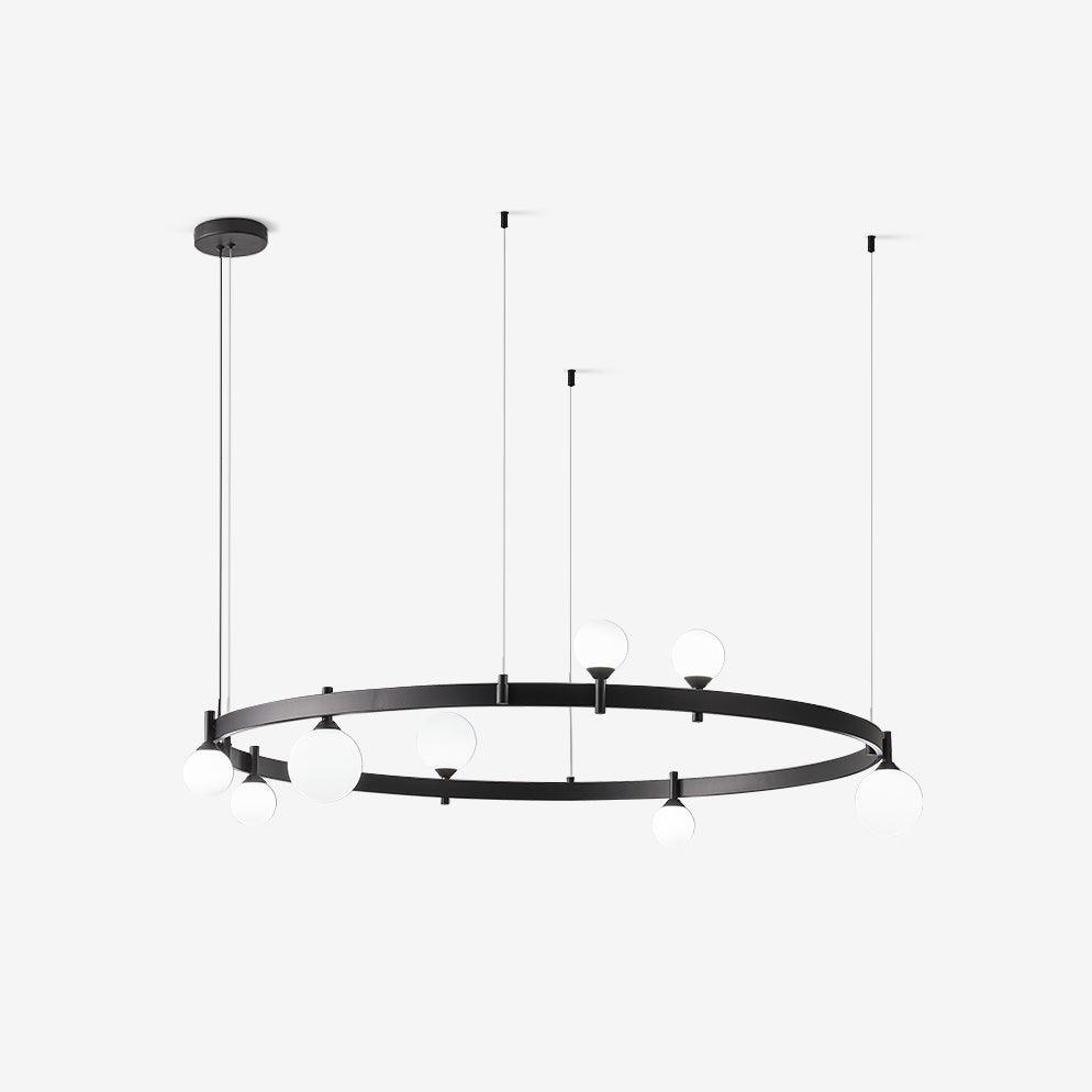 Black & White Round Chandelier with LED Illumination & Adjustable Height — front view