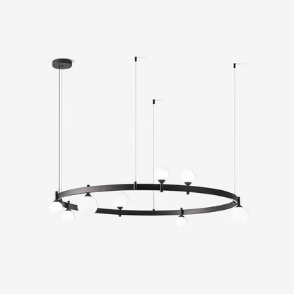Black & White Round Chandelier with LED Illumination & Adjustable Height — front view