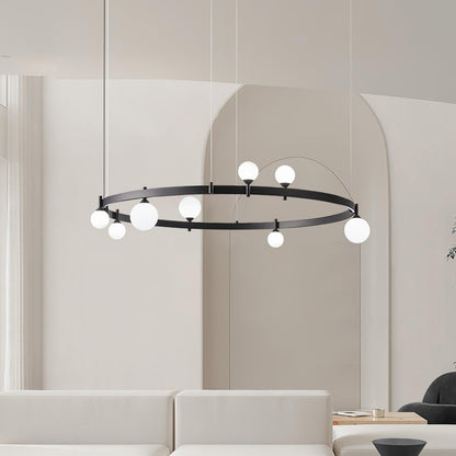 Black & White Round Chandelier with LED Illumination & Adjustable Height — side view