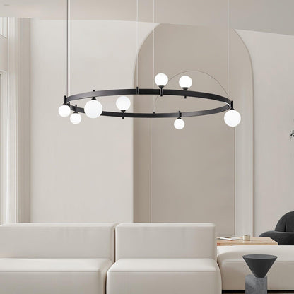 Black & White Round Chandelier with LED Illumination & Adjustable Height — front view