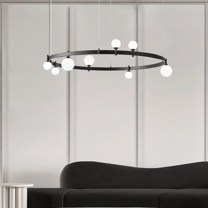 Black & White Round Chandelier with LED Illumination & Adjustable Height — lifestyle view