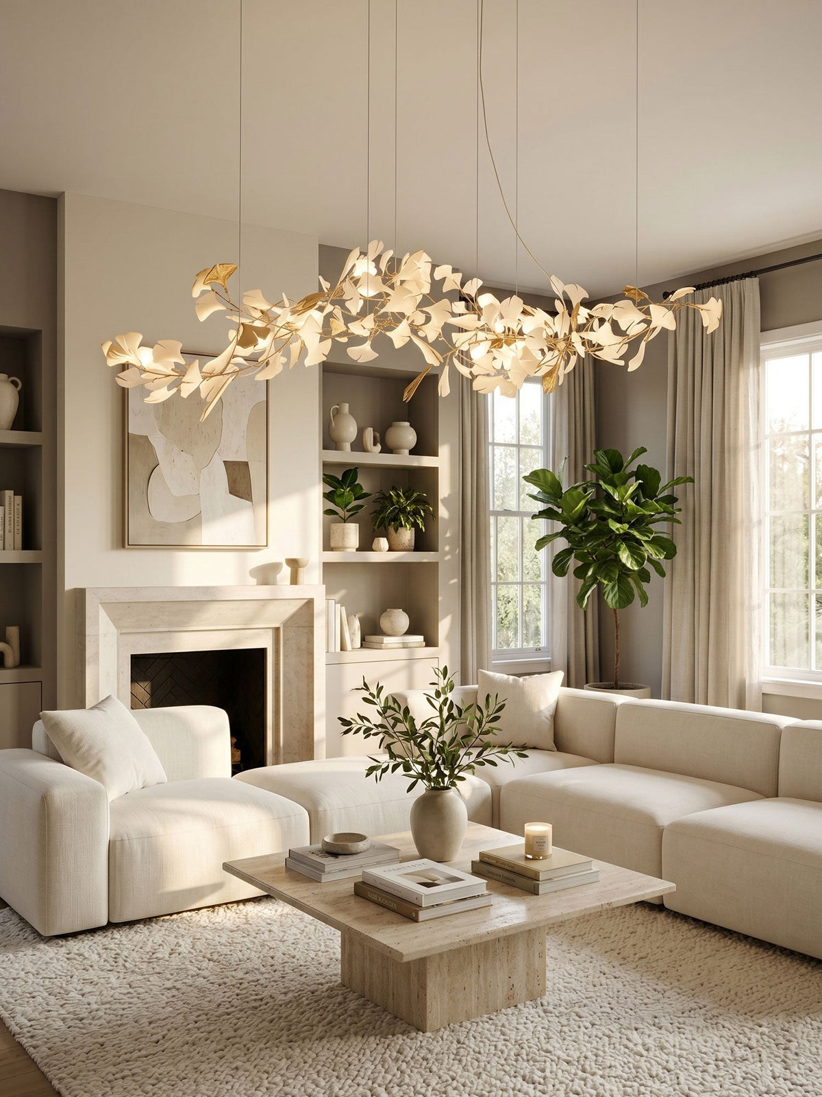 Porcelain Ginkgo Chandelier - Handcrafted, Energy Efficient Lighting