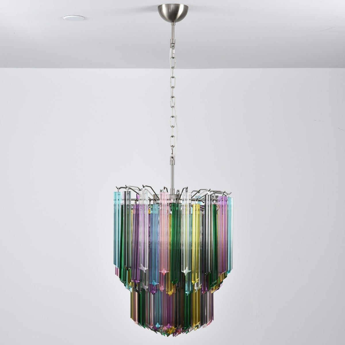 Colorful Prismatic Glass Chandelier with Adjustable Height