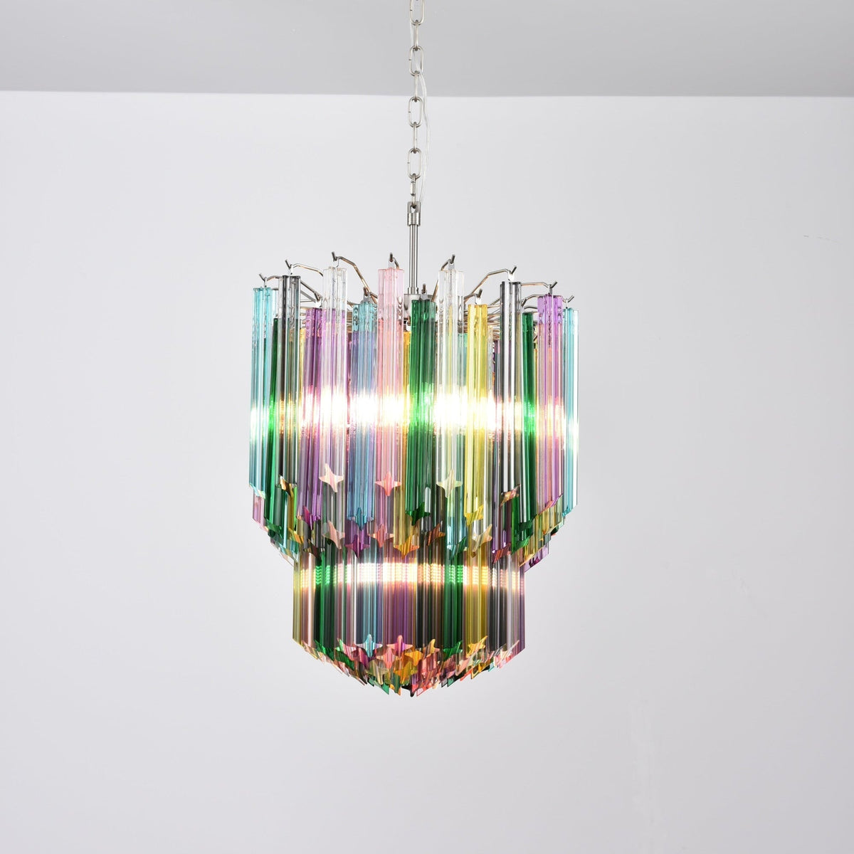 Colorful Prismatic Glass Chandelier with Adjustable Height — detail view