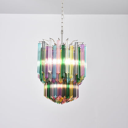 Colorful Prismatic Glass Chandelier with Adjustable Height — detail view