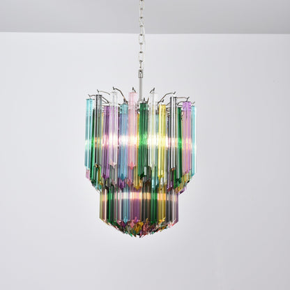 Colorful Prismatic Glass Chandelier with Adjustable Height