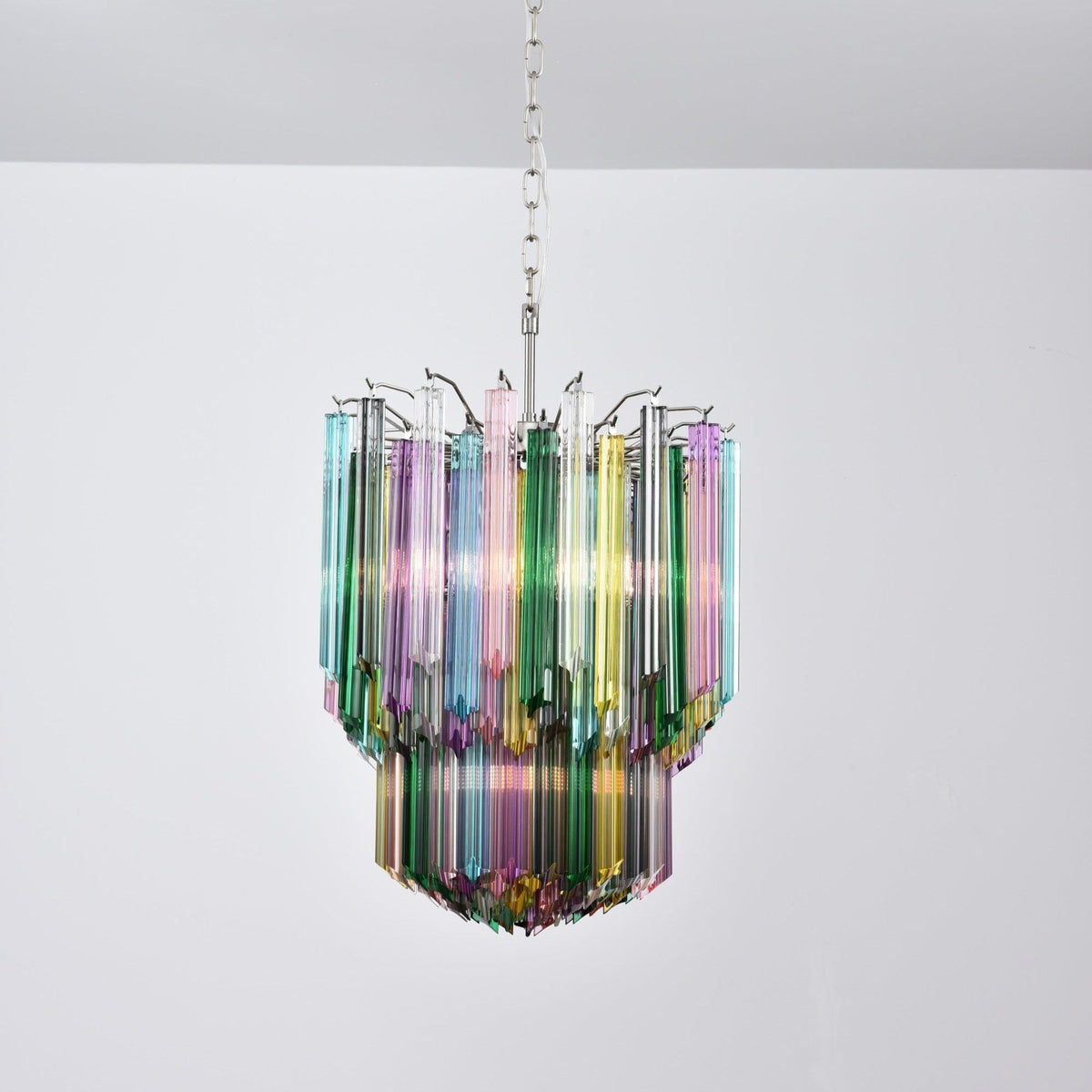 Colorful Prismatic Glass Chandelier with Adjustable Height — alternate angle