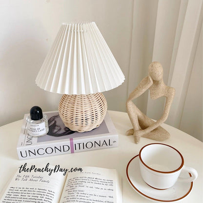 Rattan Pleated Table Lamp, Soft Ambient Light