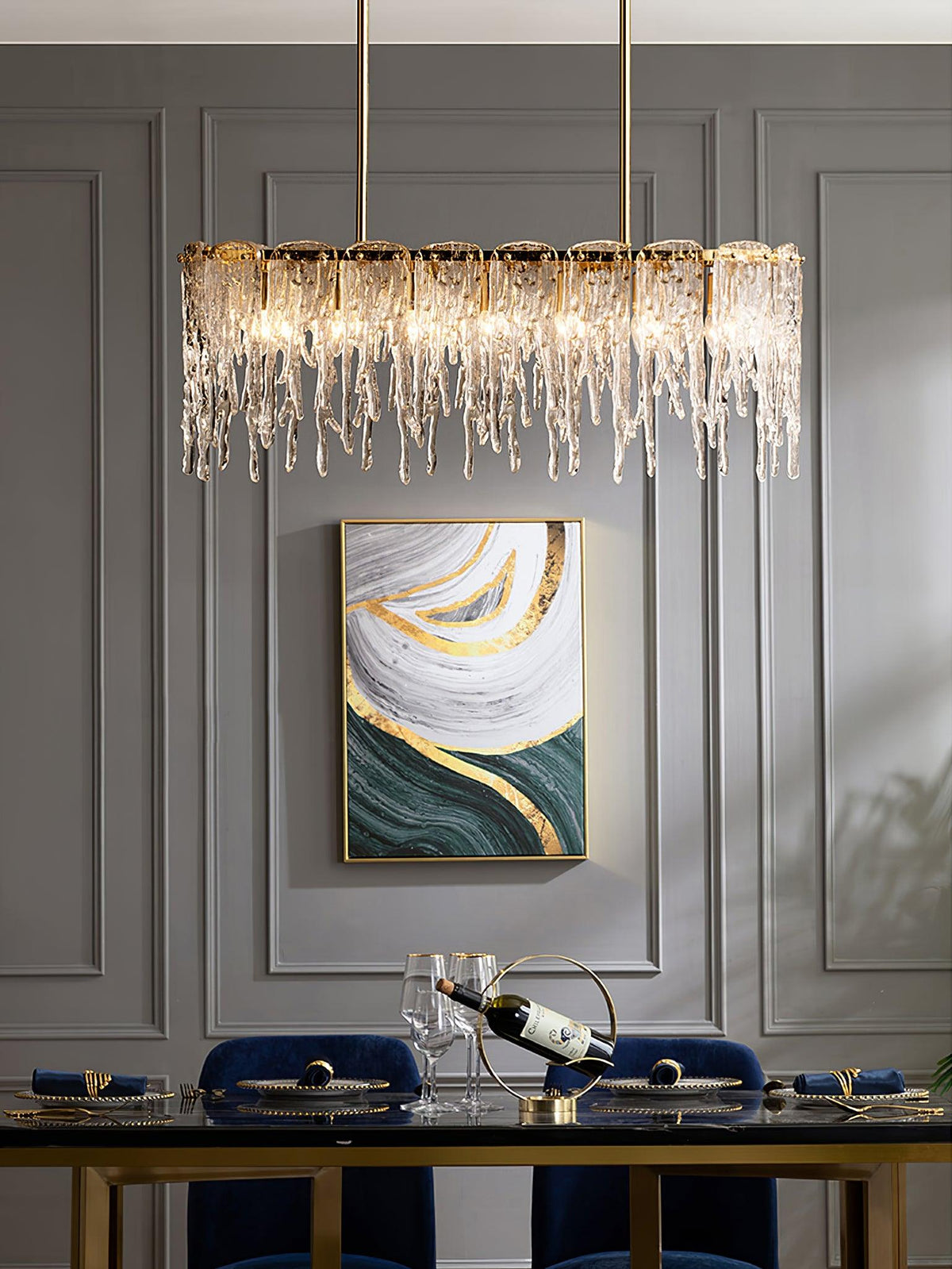 Icicle Glass Chandelier with Adjustable Height