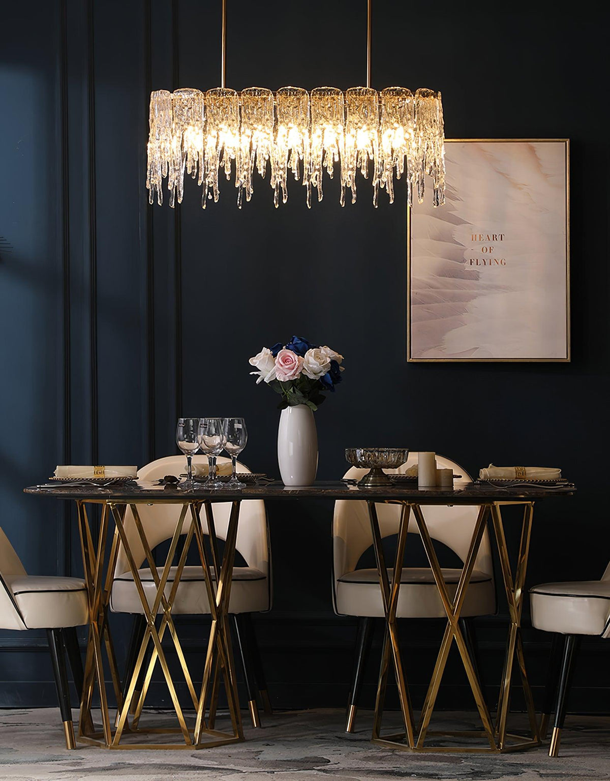 Icicle Glass Chandelier with Adjustable Height
