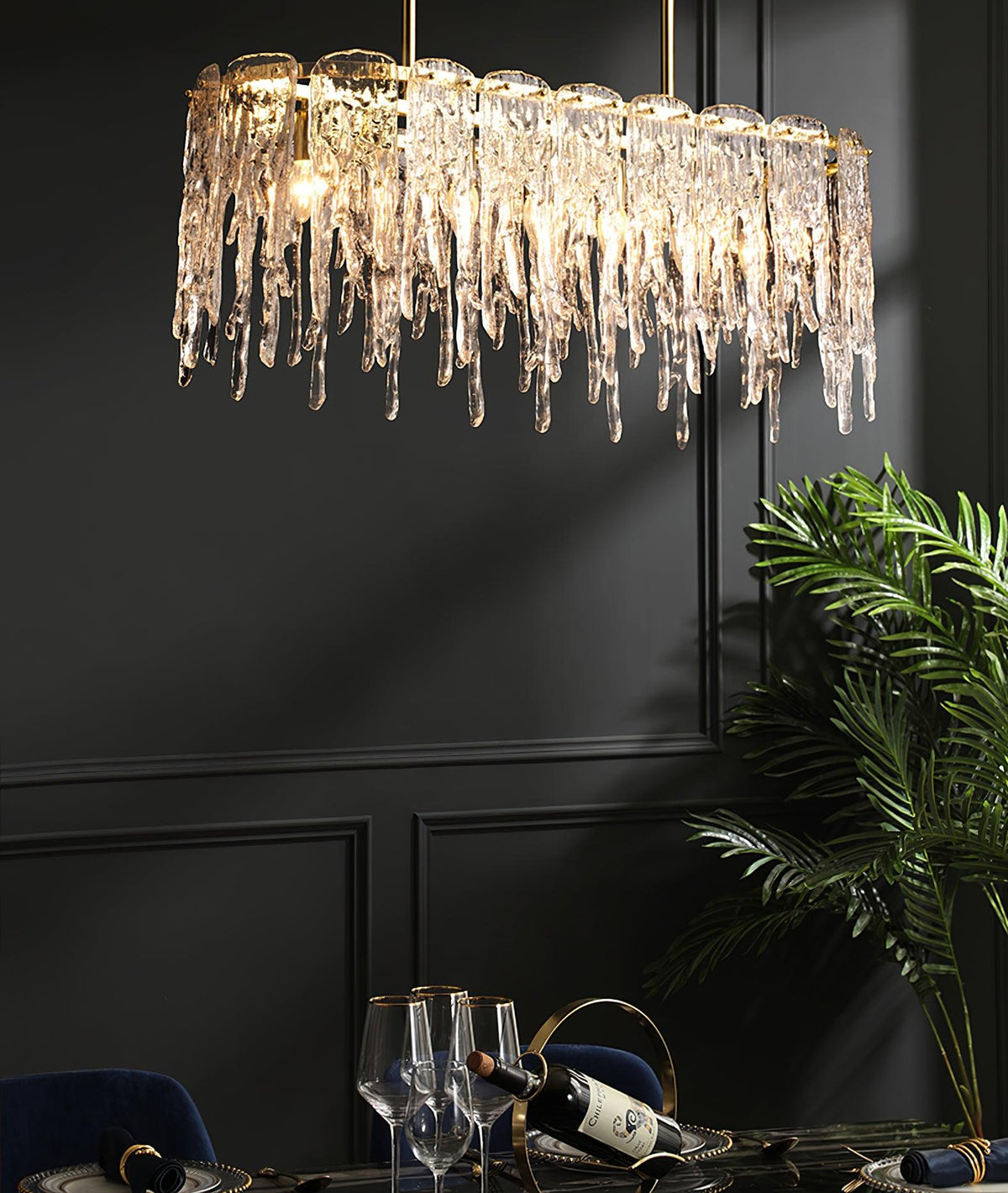 Icicle Glass Chandelier with Adjustable Height