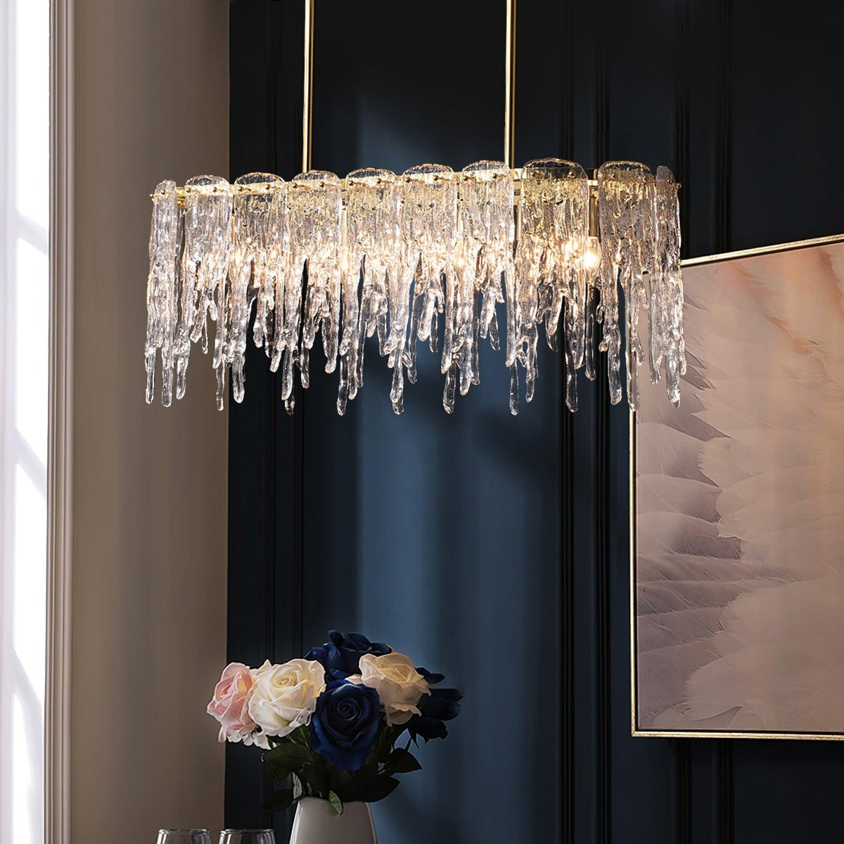Icicle Glass Chandelier with Adjustable Height — front view
