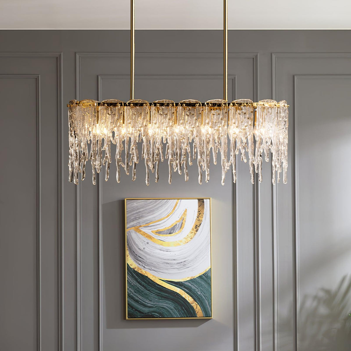 Icicle Glass Chandelier with Adjustable Height