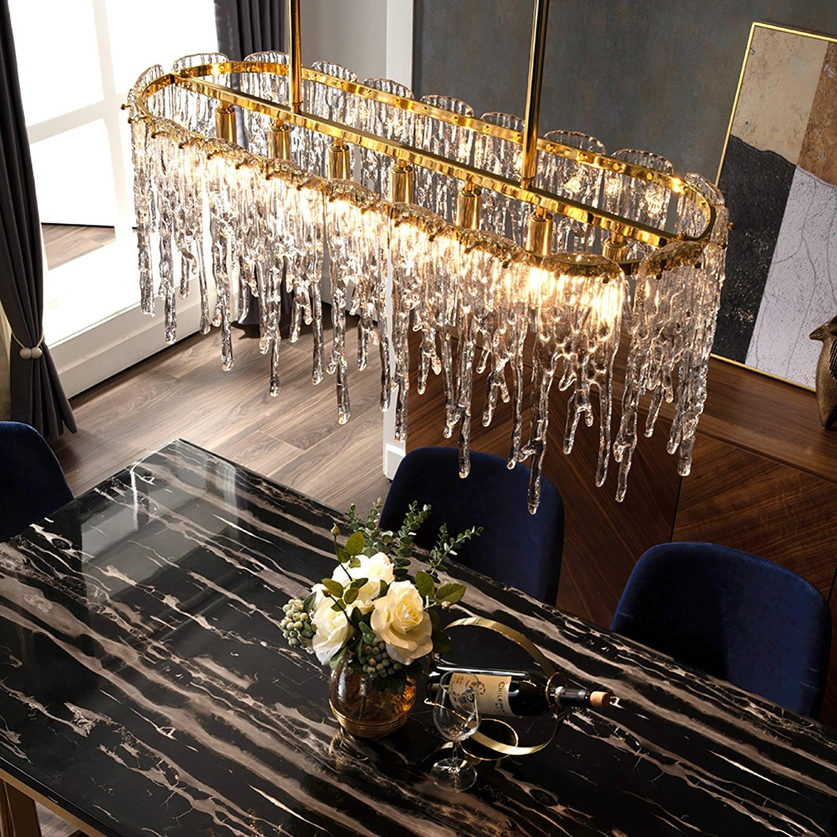 Icicle Glass Chandelier with Adjustable Height — lifestyle view