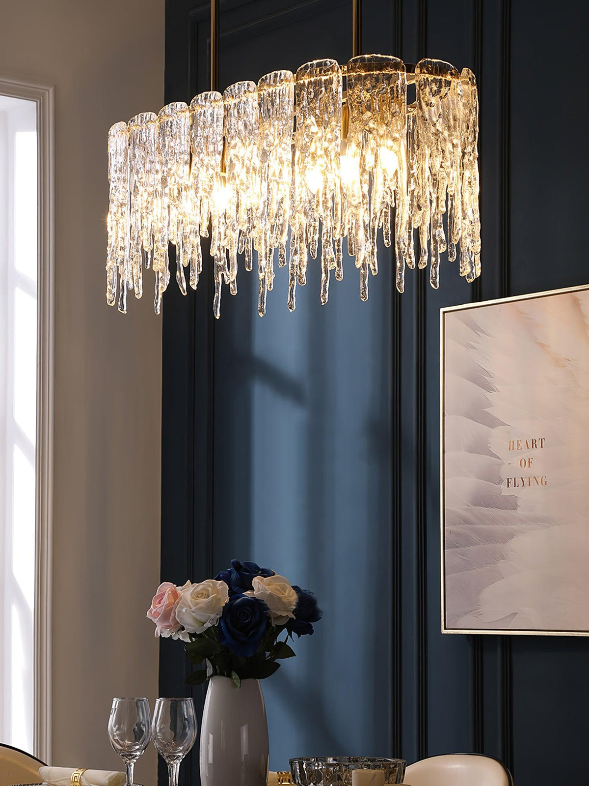 Icicle Glass Chandelier with Adjustable Height