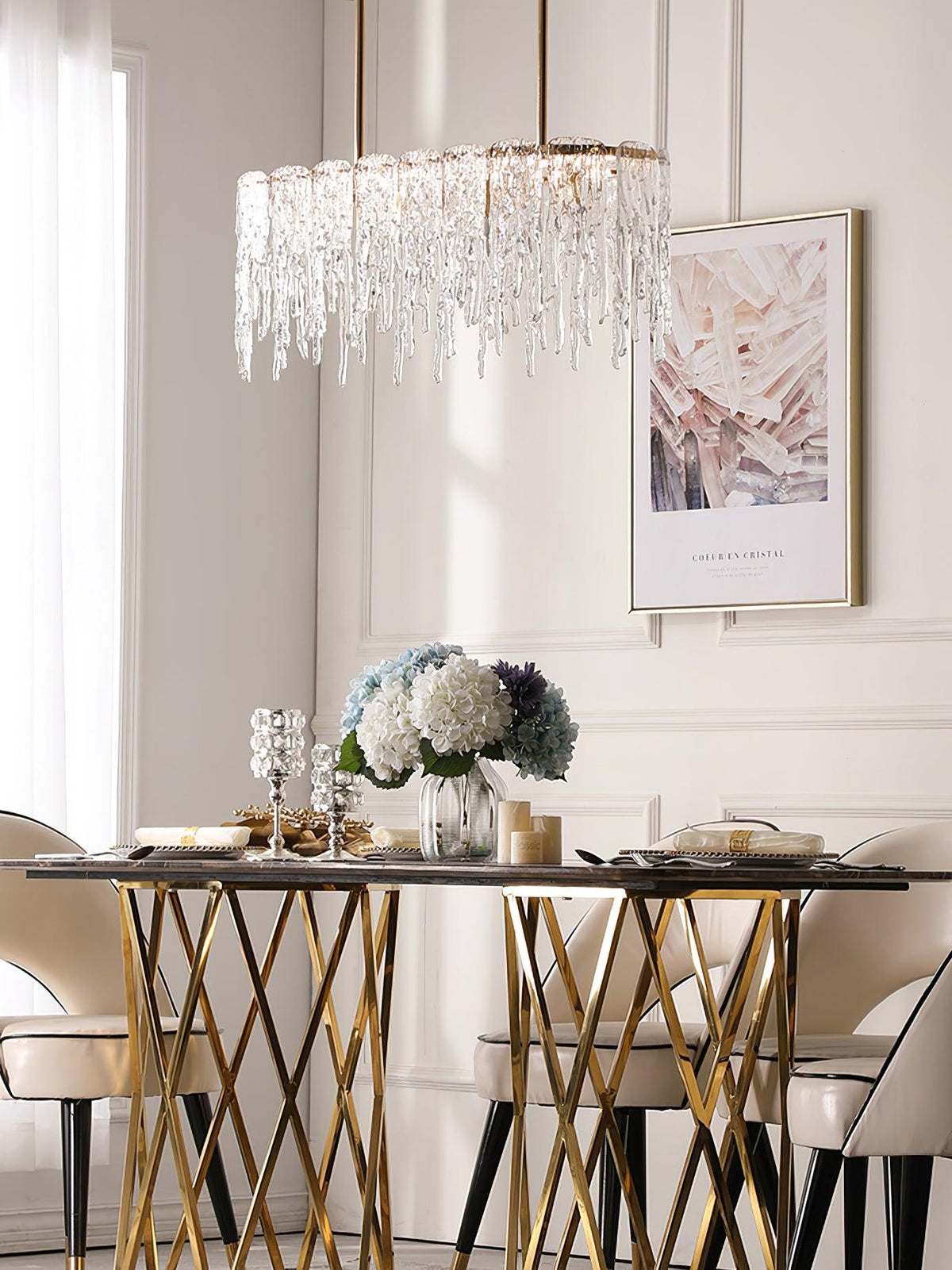 Icicle Glass Chandelier with Adjustable Height
