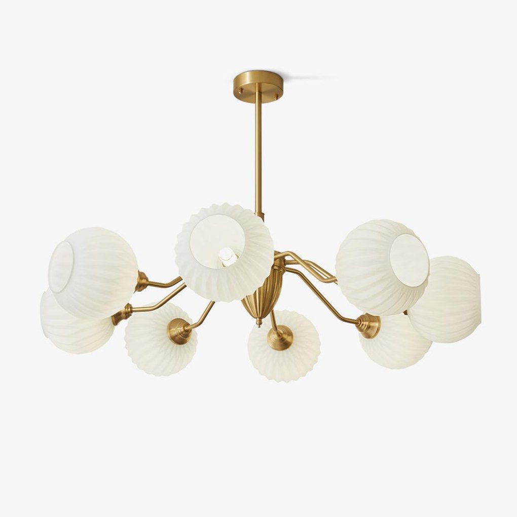 Ribbed Glass Ball Chandelier with Adjustable Height — alternate angle