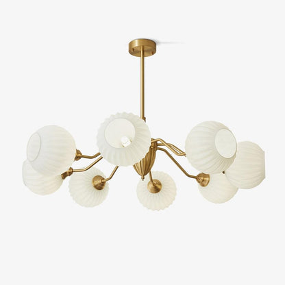 Ribbed Glass Ball Chandelier with Adjustable Height — alternate angle