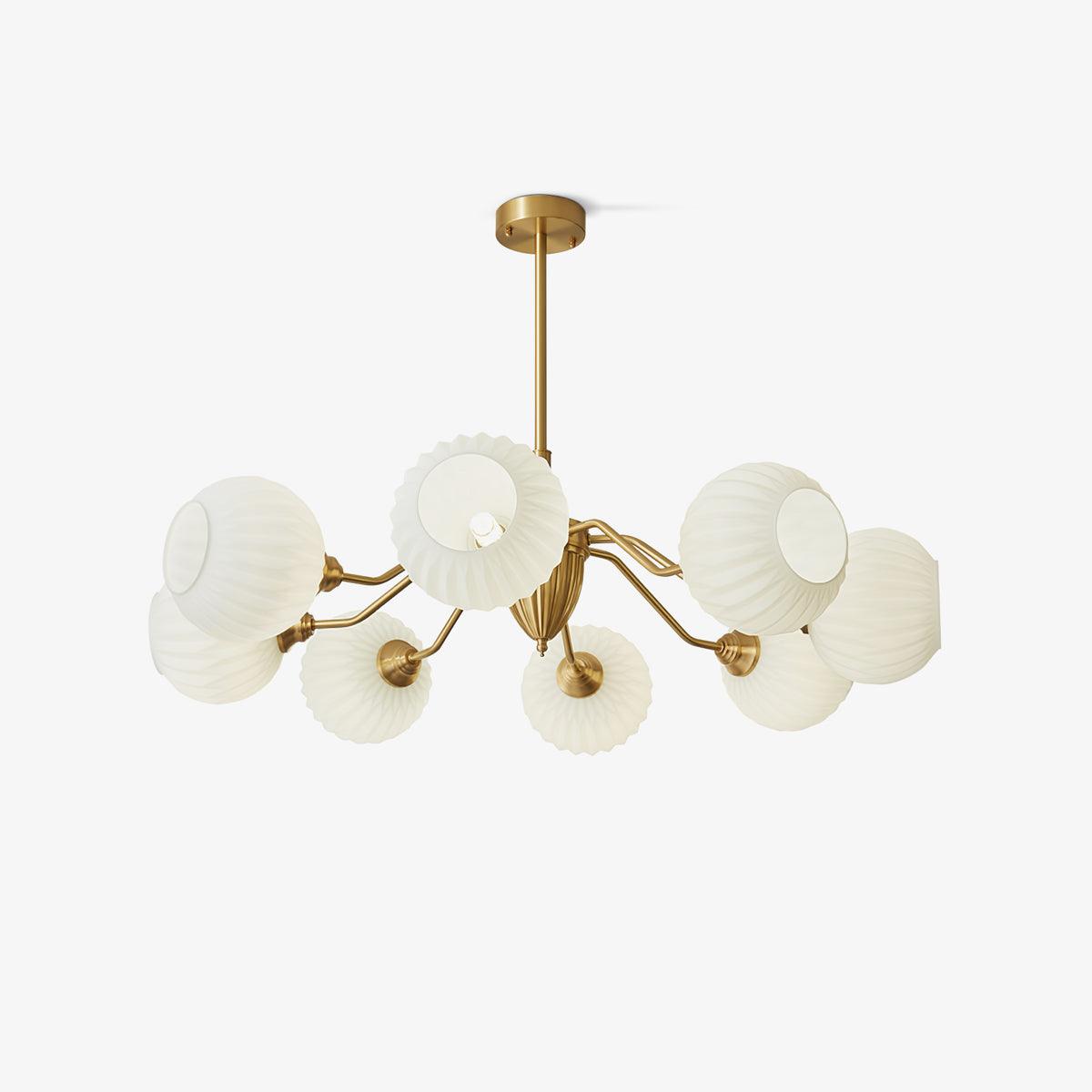 Ribbed Glass Ball Chandelier with Adjustable Height